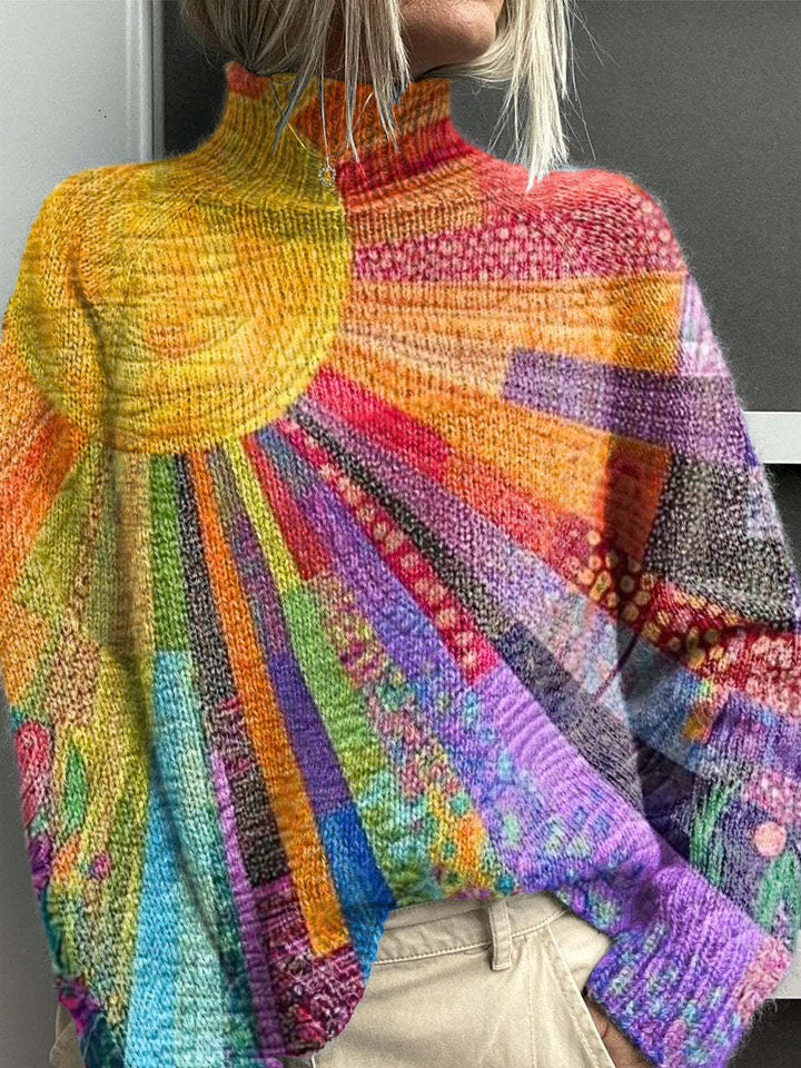 Sofie™ | Farverig Regnbue Turtleneck Sweater