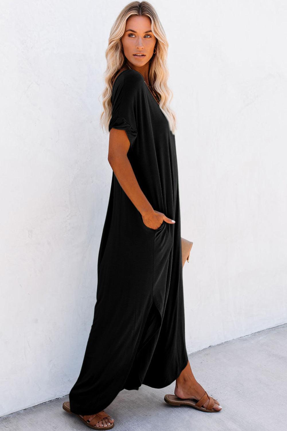 Emma™ | Maxi T-shirt Kjole med V-hals, Slids og Lommer