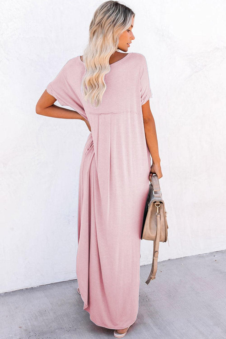 Emma™ | Maxi T-shirt Kjole med V-hals, Slids og Lommer