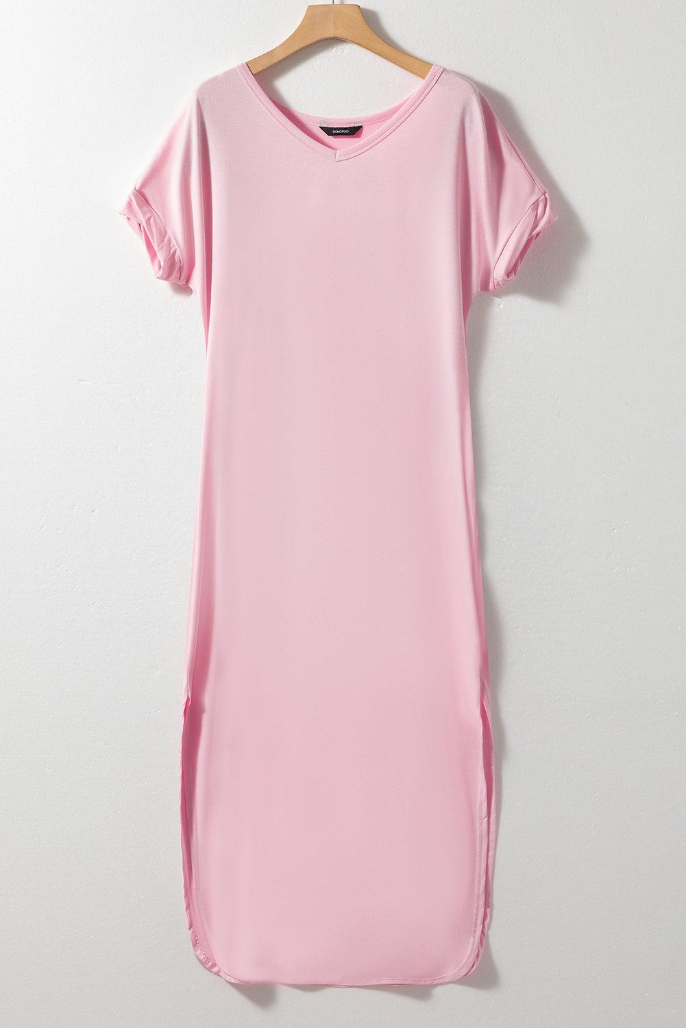 Emma™ | Maxi T-shirt Kjole med V-hals, Slids og Lommer