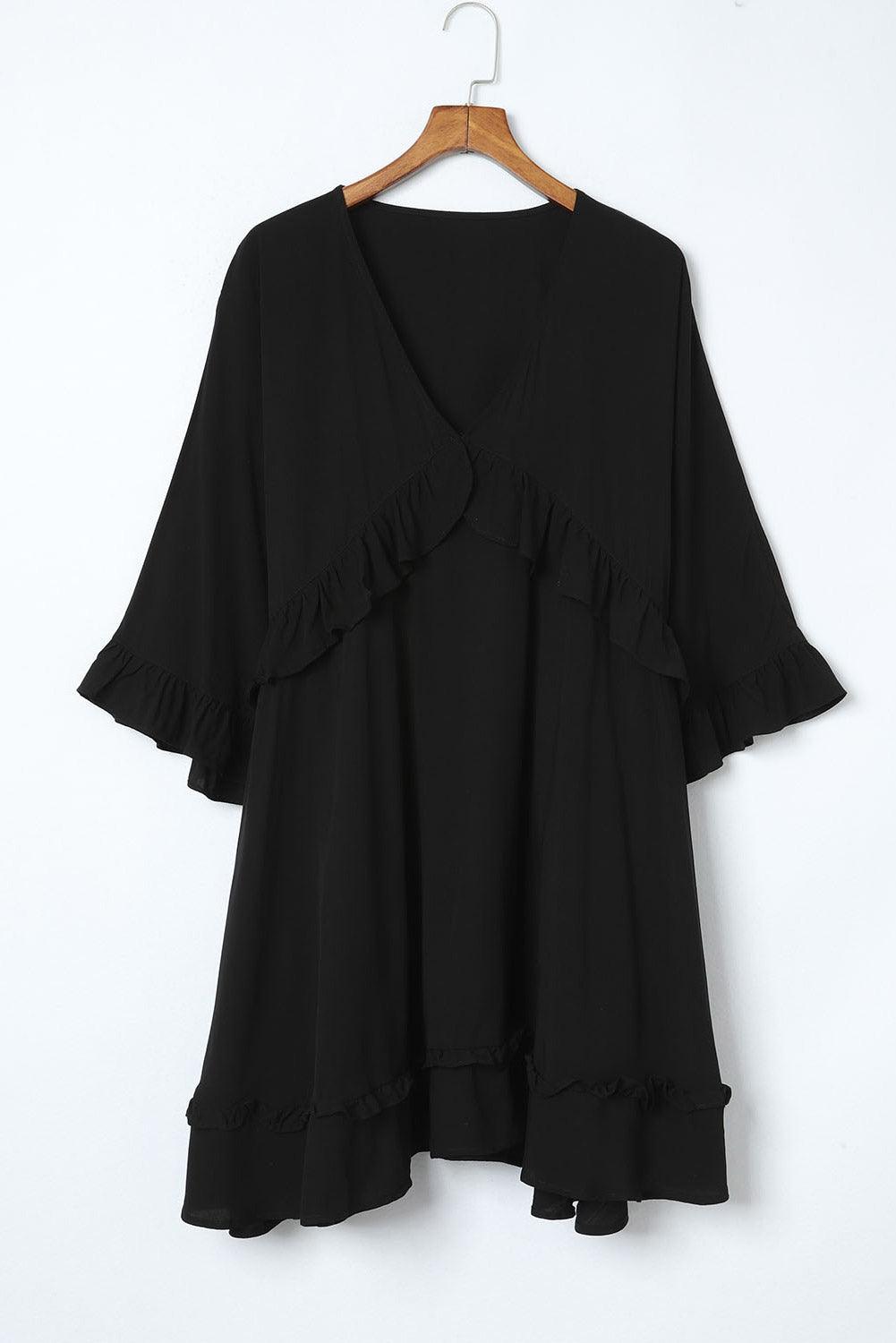 Emma™ | Elegant Sort Babydoll Mini Kjole med V-hals