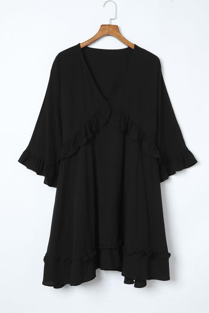 Emma™ | Elegant Sort Babydoll Mini Kjole med V-hals